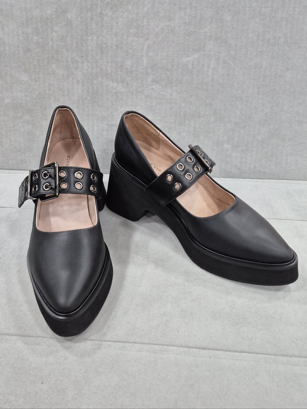All Black Mary Jane Pump women's 8.5 black leather platform point toe Whimsigoth